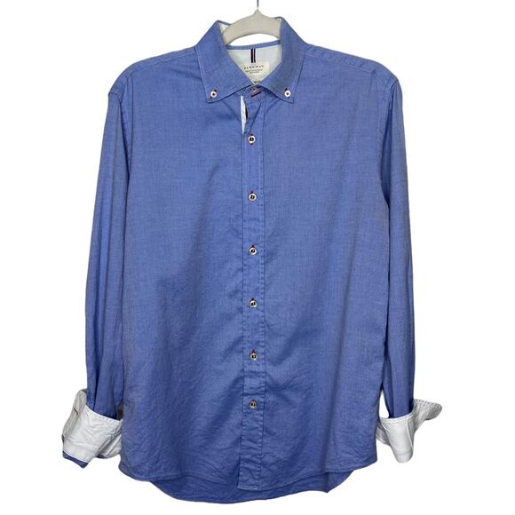 ZARA MAN Button Down Long Sleeve Shirt Slim Fit Blue Men's Size Medium - Picture 2 of 7